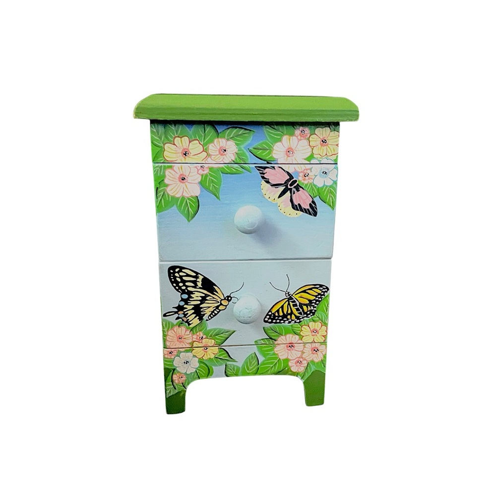 Hand-Painted Butterfly Mini Chest of Drawers/ Jewelry or Trinket Box